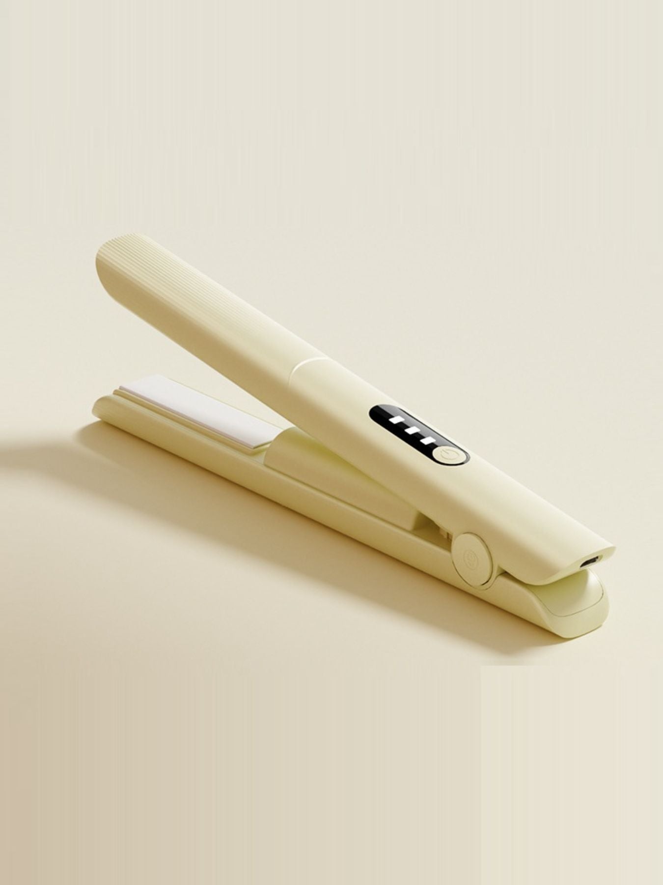 Pink rechargeable hair straightener by Trendsi with sleek design, compact for easy styling on the go.