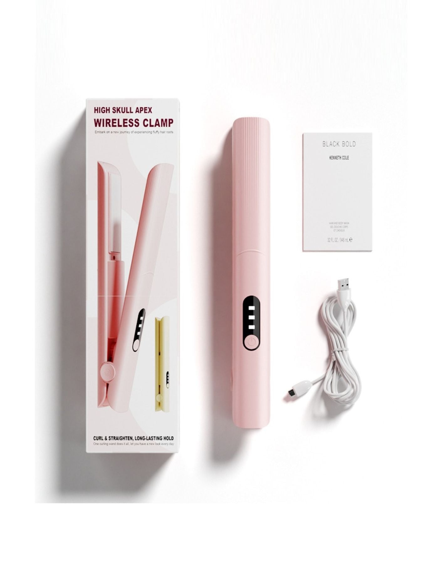 Pink rechargeable hair straightener from Trendsi with a sleek design, ideal for quick styling on the go.