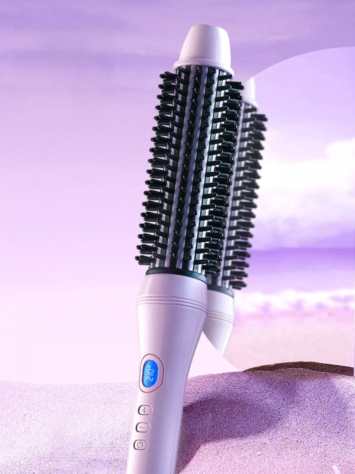 Pink and purple Trendsi fast heating hot air brush with European plug, designed for quick styling and smooth hair.