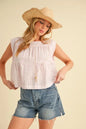 Pink Aemi+Co sleeveless top with ruched striped design and round neckline, stylish women’s fashion from Trendsi.