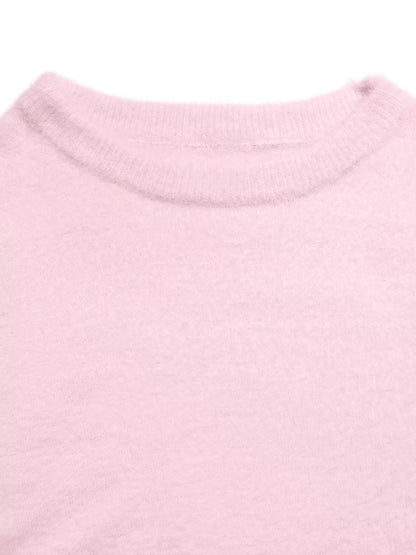 Pink fluffy long sleeve sweater from Trendsi, cozy knit with a soft, plush texture, featuring a relaxed fit and ribbed cuffs.