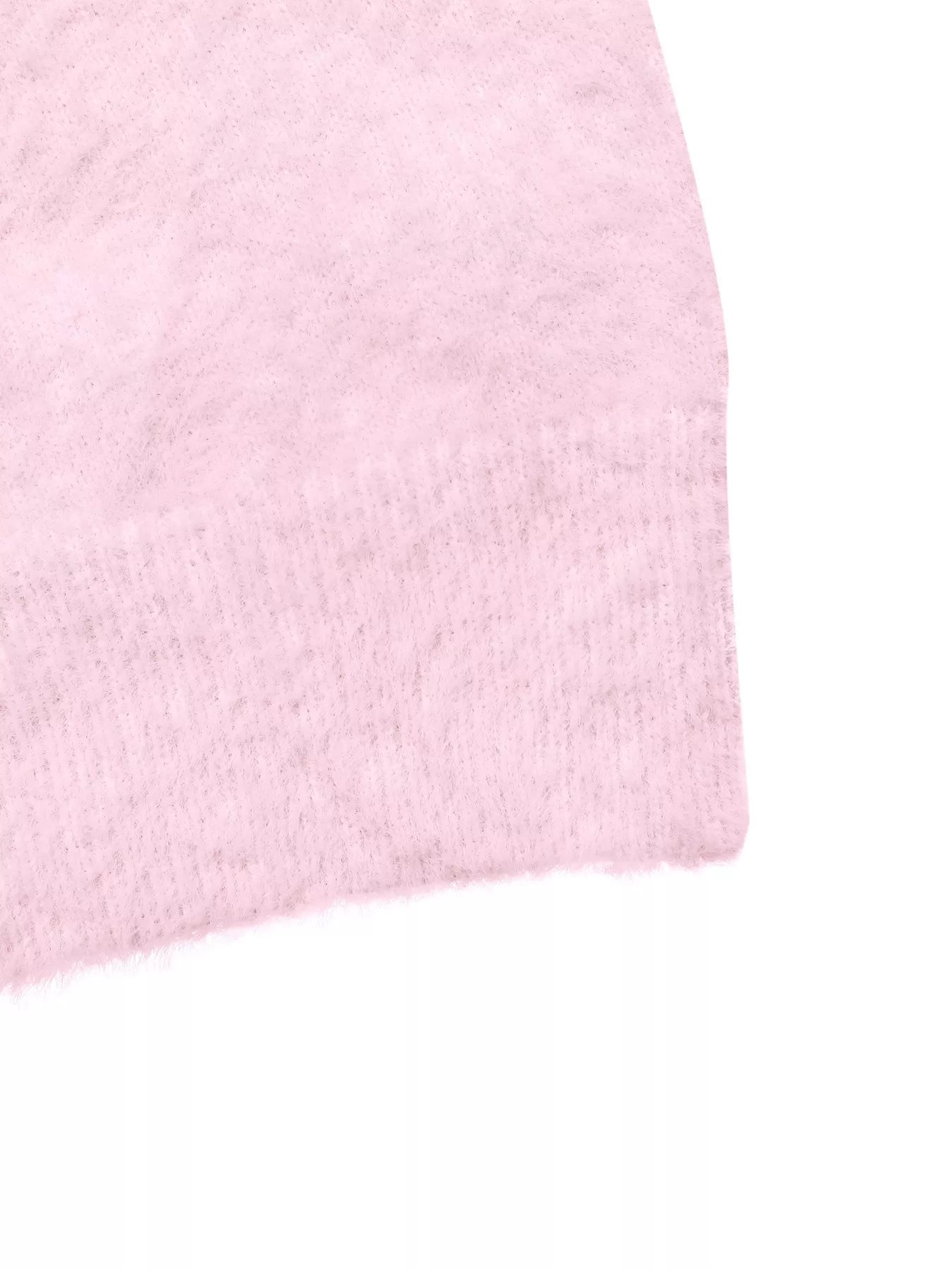 Pink fluffy long sleeve sweater from Trendsi with a cozy, soft knit and relaxed fit, perfect for casual wear.