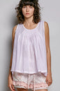 Pink sleeveless striped cotton top with pleated design and round neck by Trendsi, perfect for casual summer wear.