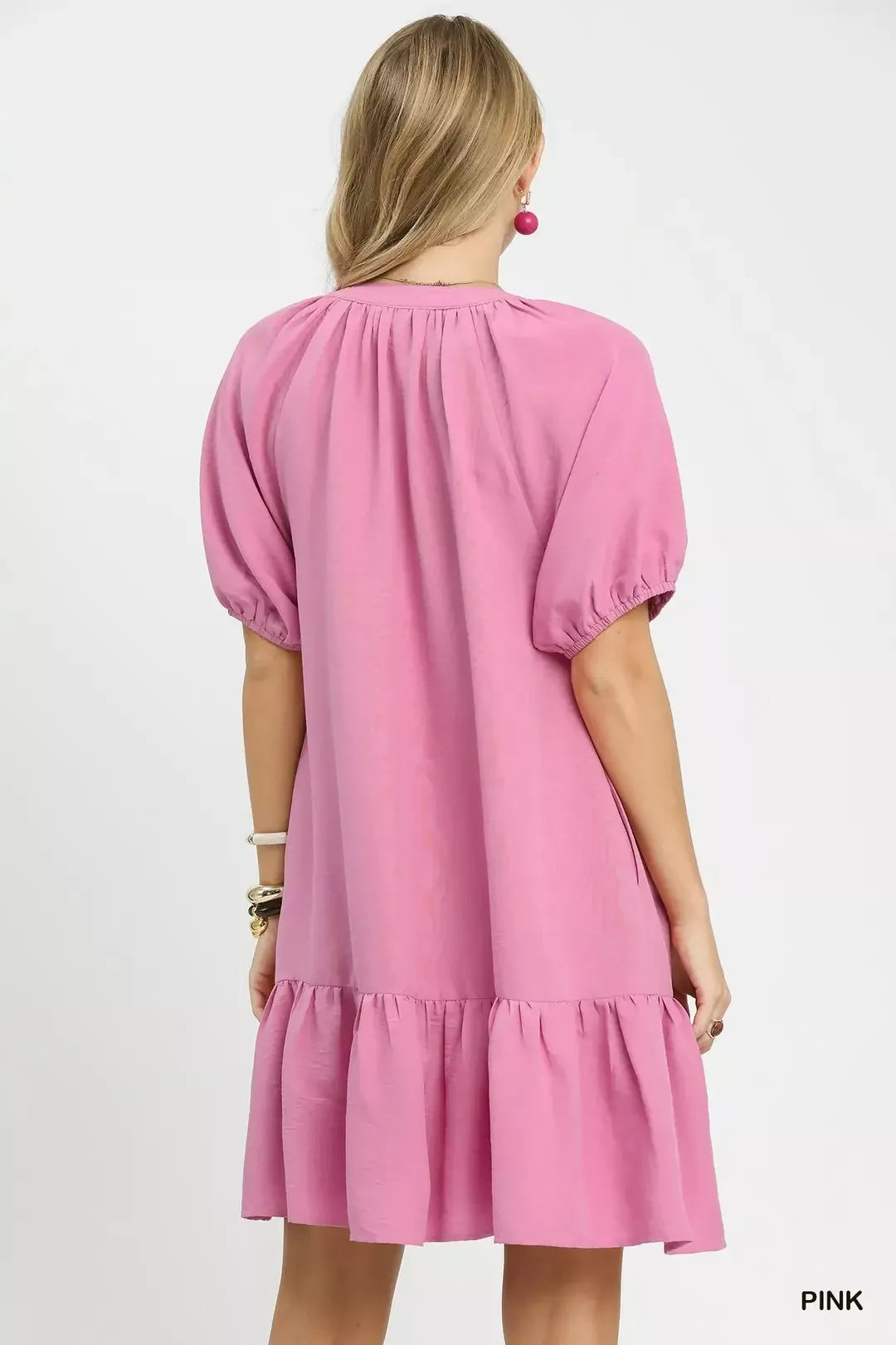 Pink Umgee embroidered floral babydoll dress featuring delicate floral embroidery and lightweight fabric for a feminine, casual look.