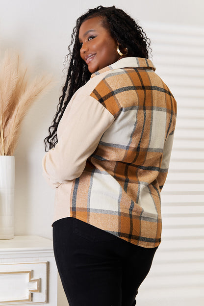 Trendi Perfee plaid print dropped shoulder shirt with long sleeves and button front, casual and stylish for everyday wear