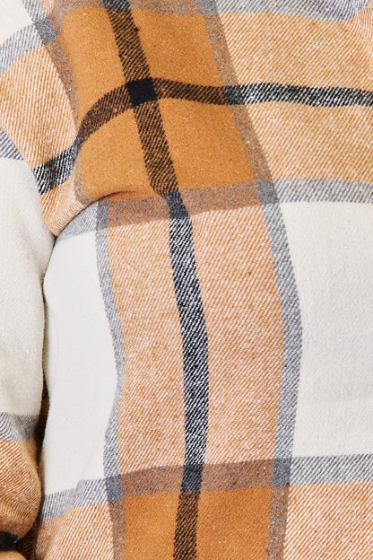 Trendi perfee plaid print dropped shoulder shirt with long sleeves and button front, casual style for women.