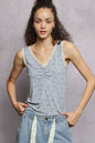 Powder blue POL Ruched Floral V-Neck Tank top by Trendsi featuring lace detail and a flattering V-neck design.