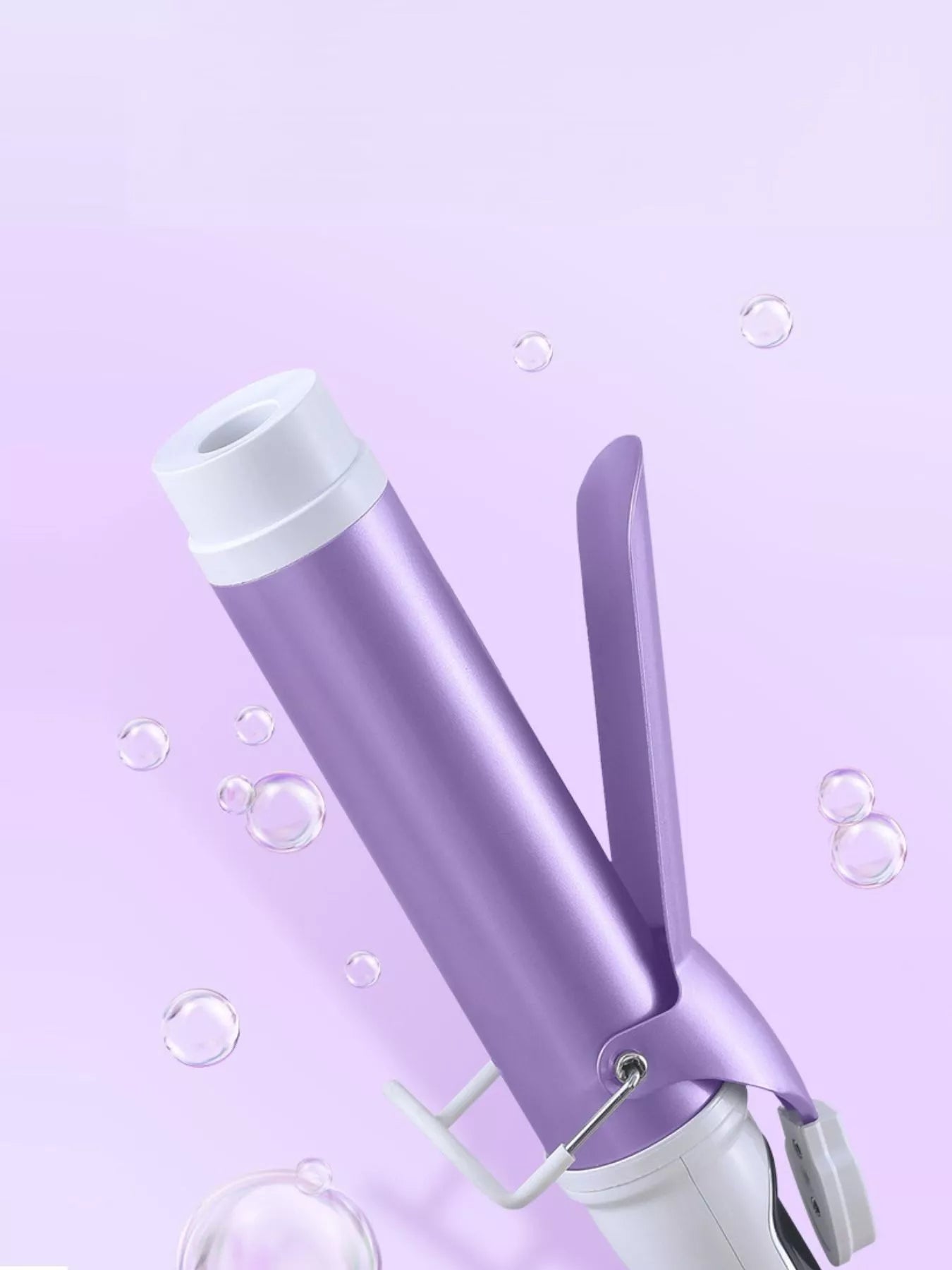 Purple automatic rotating ceramic curling iron with European plug by Trendsi, showcasing its sleek design and rotating barrel.