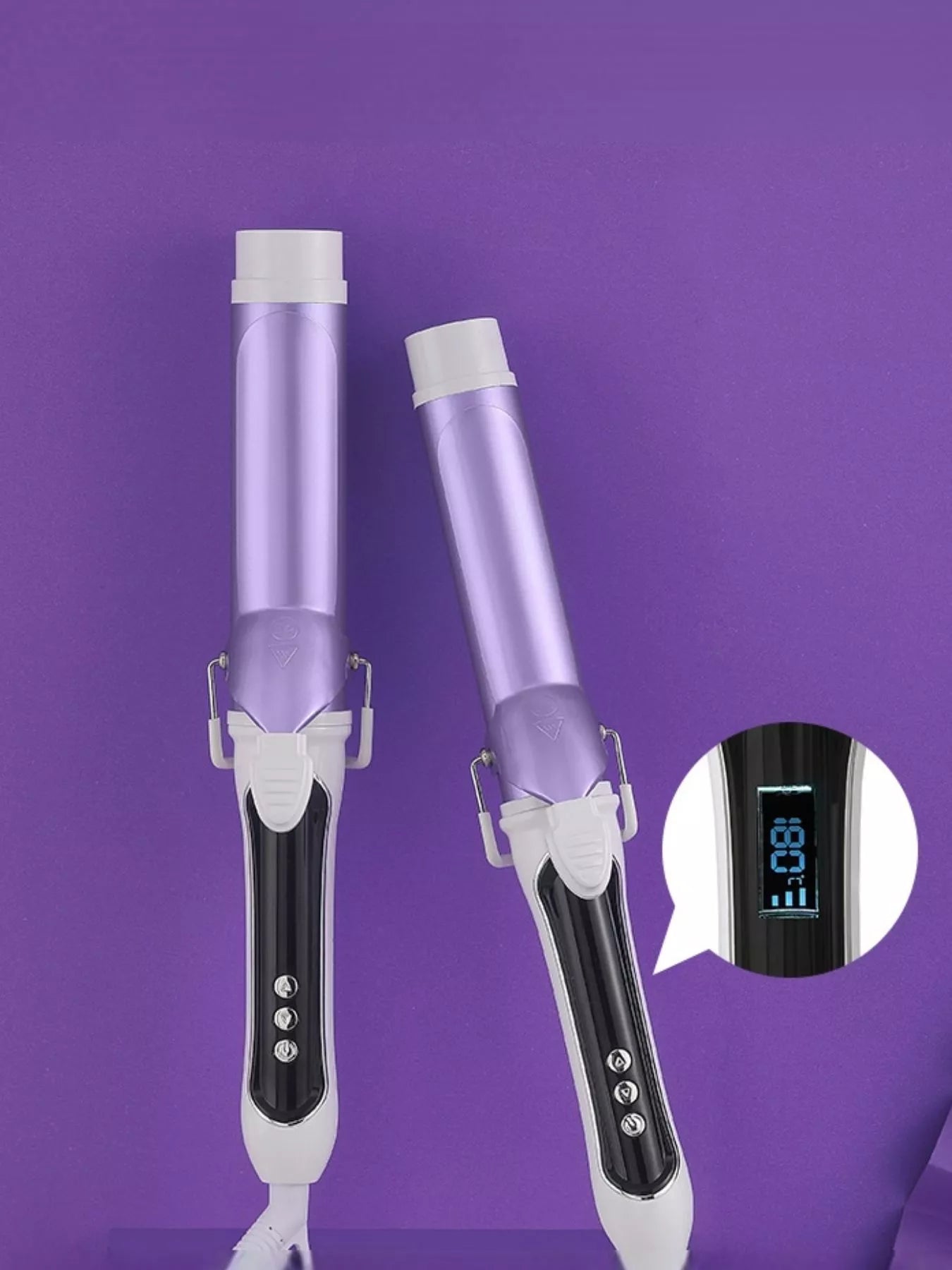 Purple automatic rotating ceramic curling iron by Trendsi with European plug for creating smooth, styled curls.