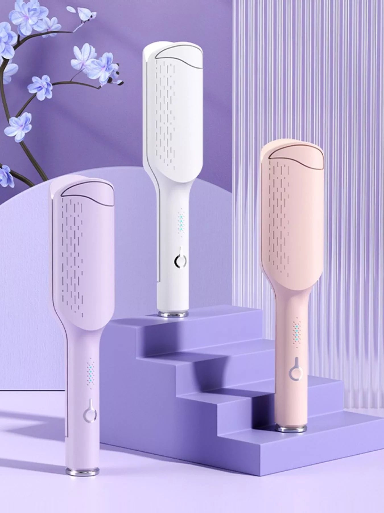 Trendsi fast heating ceramic straightening comb with purple handle and European plug, designed for smooth, shiny hair styling.