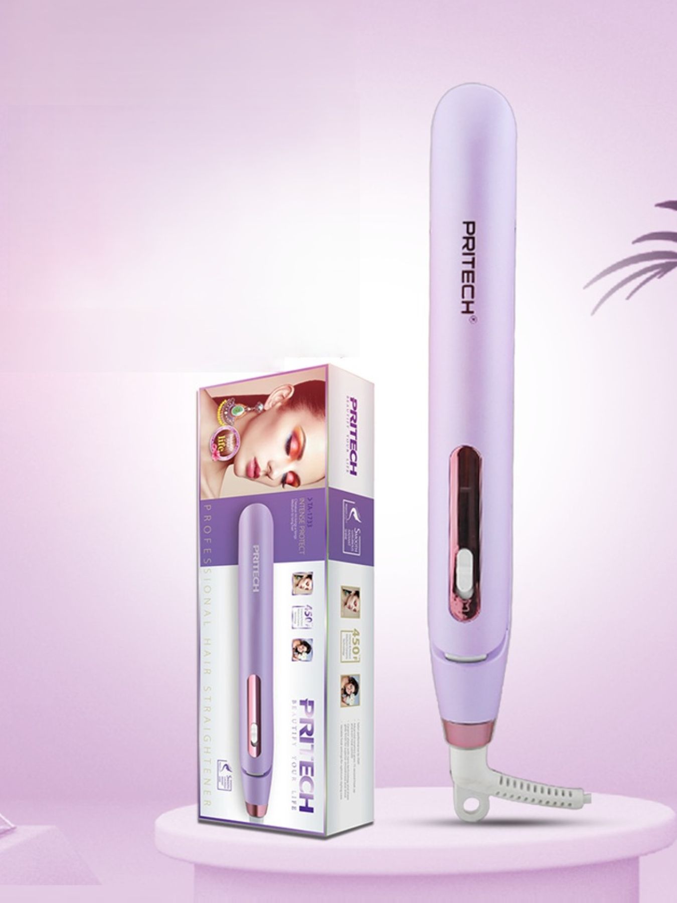 Trendsi purple fast heating hair straightener with European plug, sleek design, and ceramic plates for smooth styling.