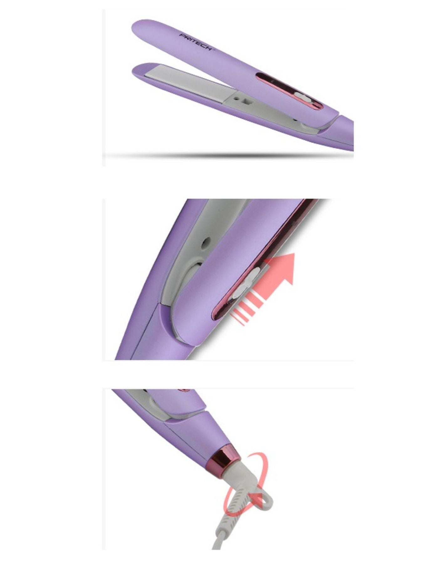 Purple Trendsi fast heating hair straightener with European plug, sleek design for quick styling and smooth, straight hair.