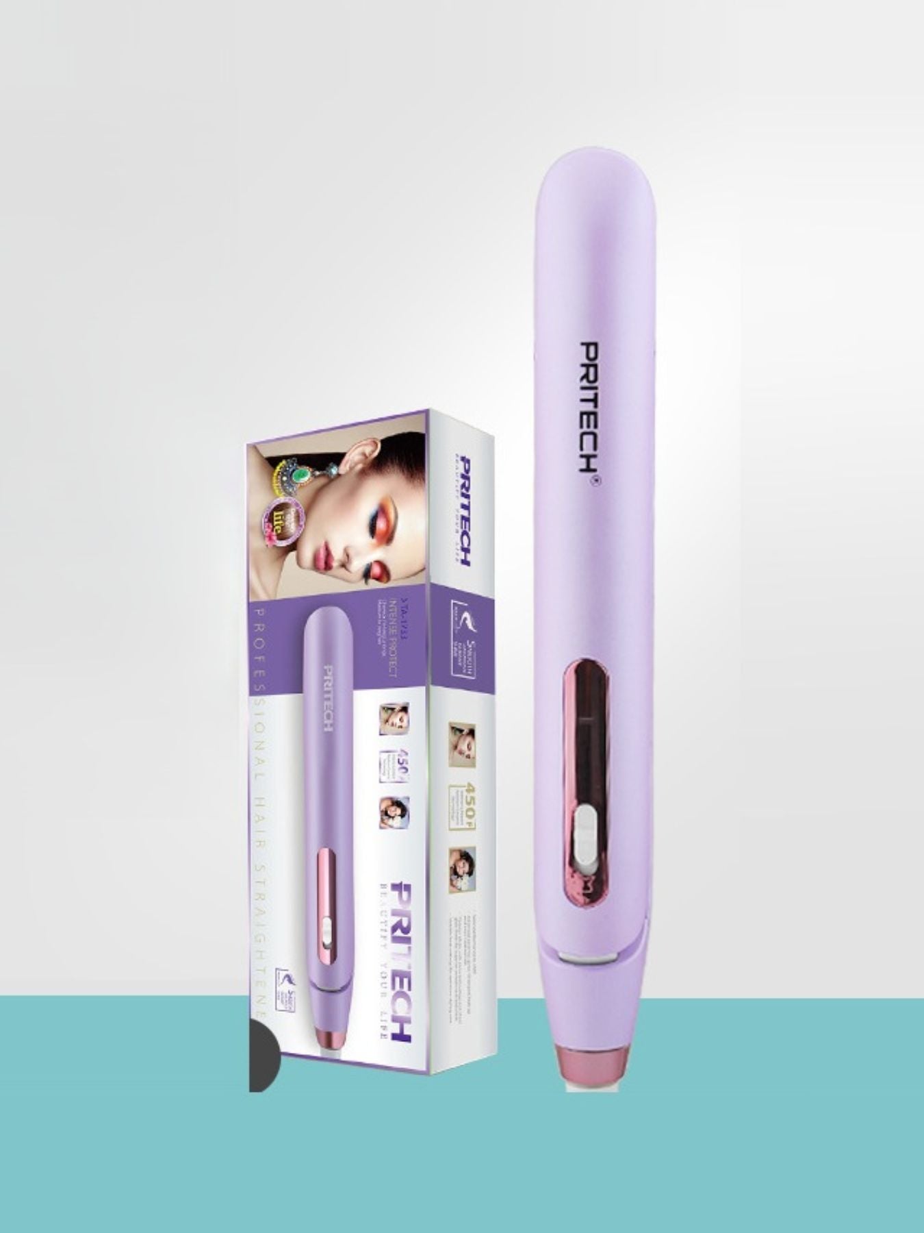 Trendsi purple fast heating hair straightener with European plug, sleek design and ceramic plates for smooth styling.