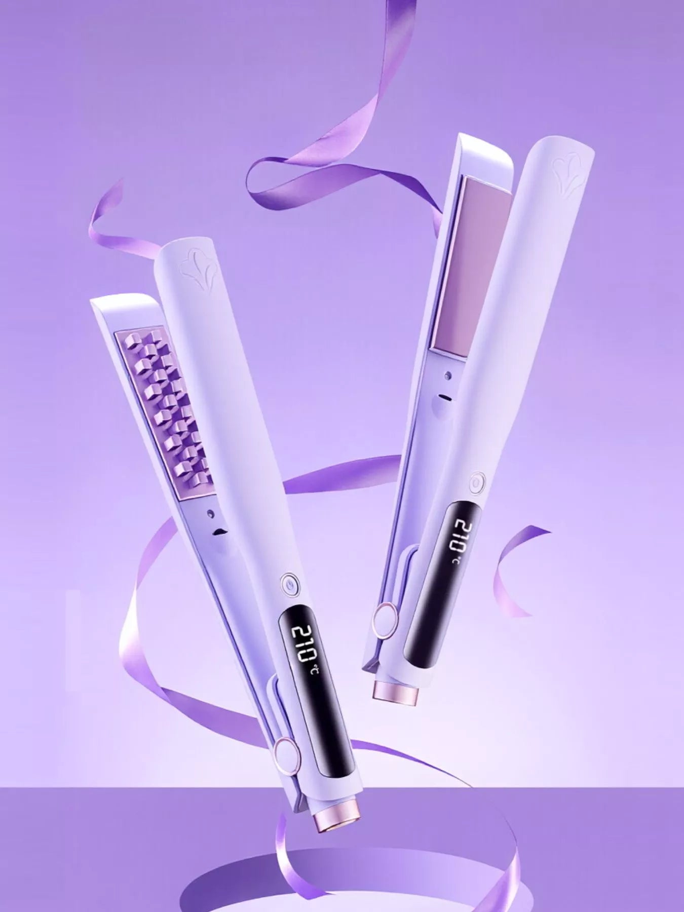 Trendsi purple fast heating hair straightener with European plug, smooth ceramic plates for sleek, straight hair styling.