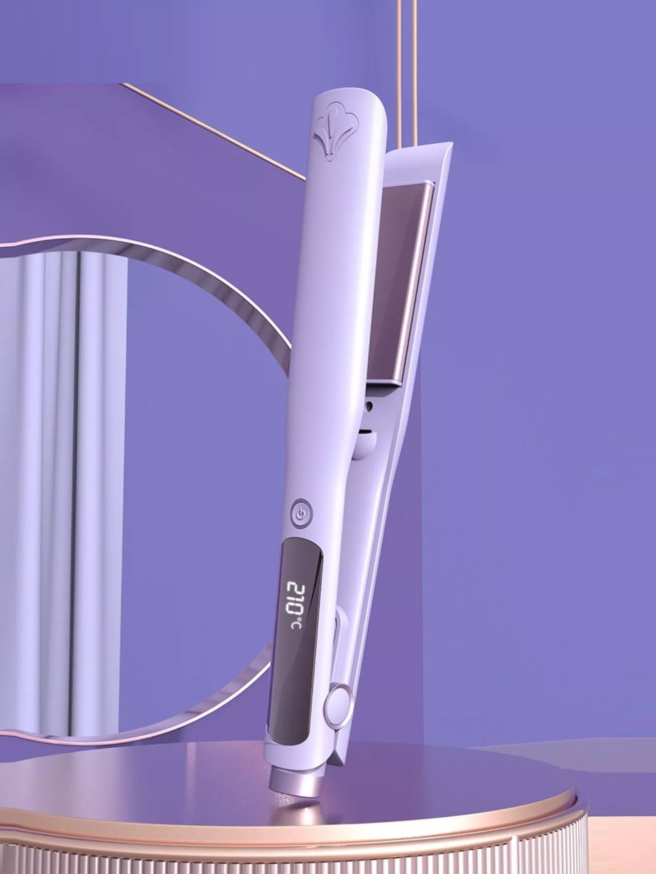 Purple Trendsi fast heating hair straightener with European plug, sleek design for quick styling and straightening hair.