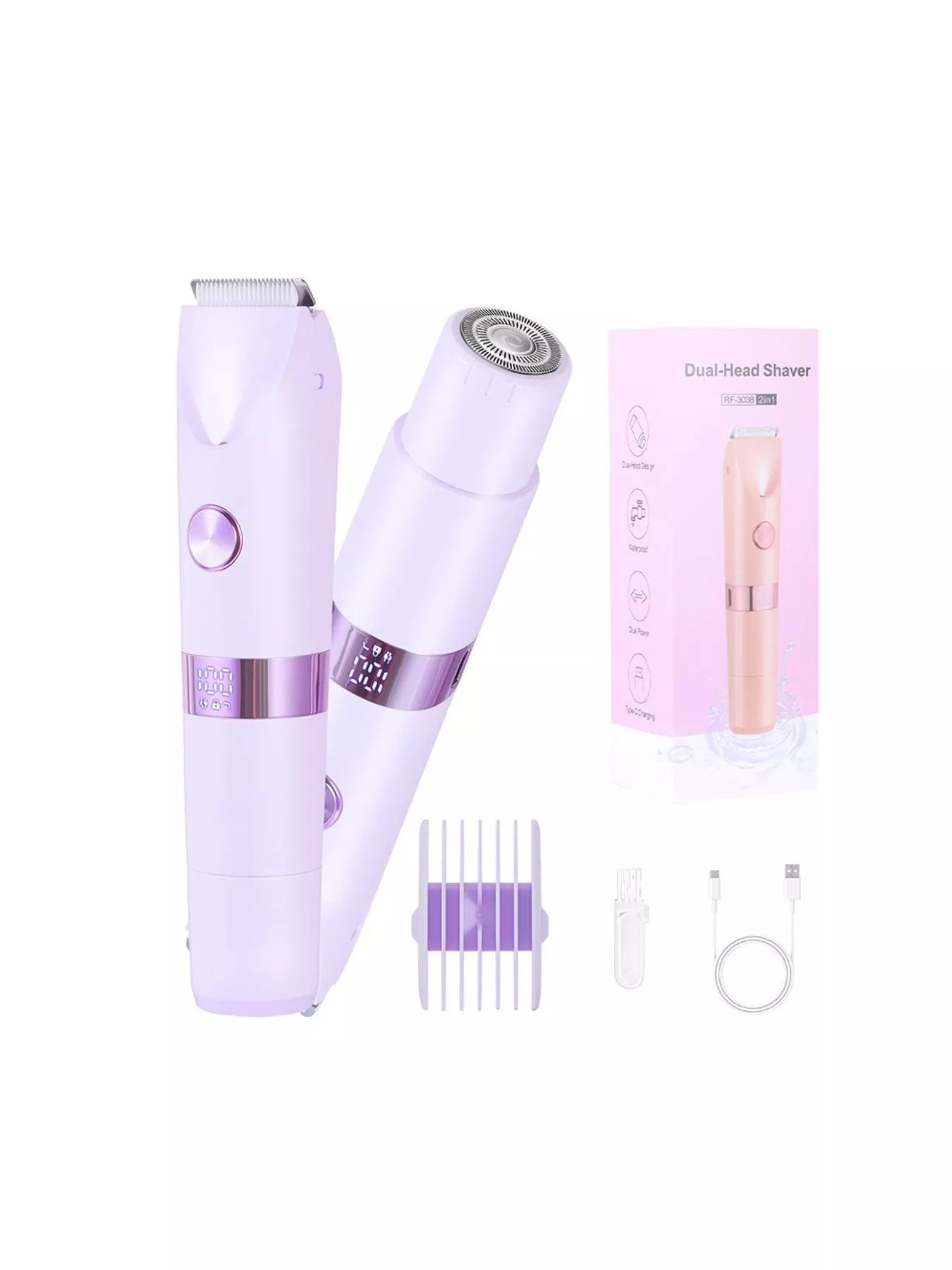 Trendsi 2-in-1 painless electric hair removal device in purple, featuring sleek design and ergonomic handle for easy use.