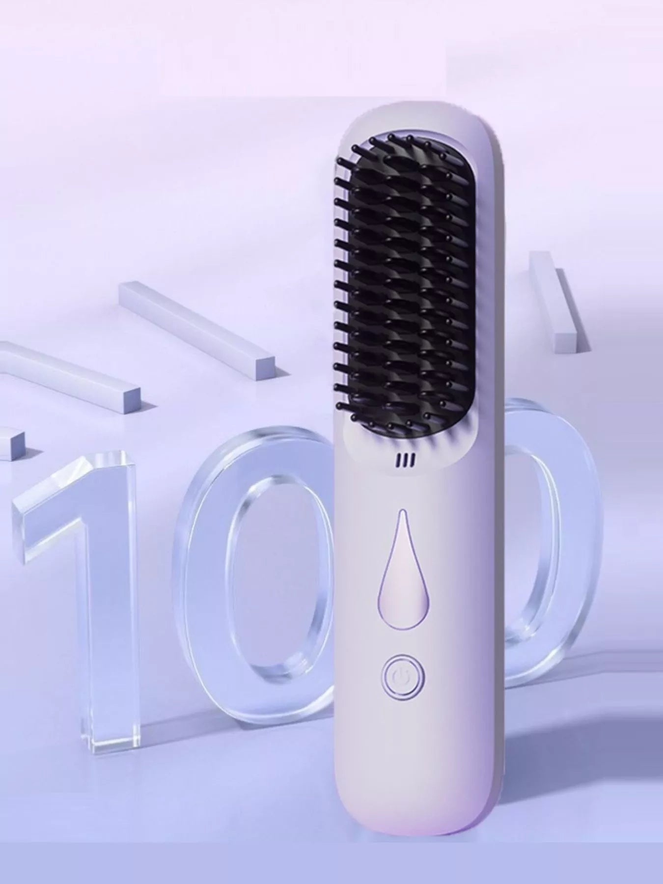 Purple portable heated hair straightening comb by Trendsi, compact design with heated ceramic plates for easy styling.