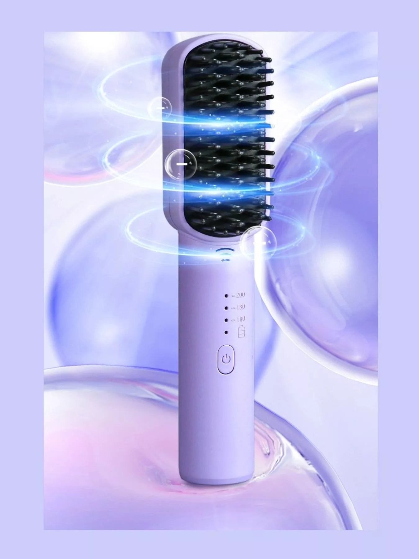 Purple portable heated hair straightening comb by Trendsi, showing its compact design and heating plates for straightening hair.