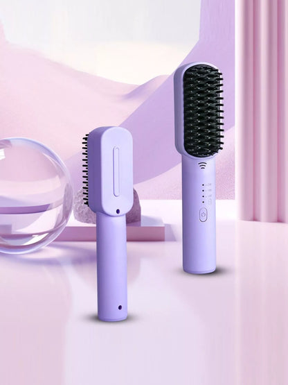 Purple portable heated hair straightening comb by Trendsi with one size fits all design, ideal for quick styling.