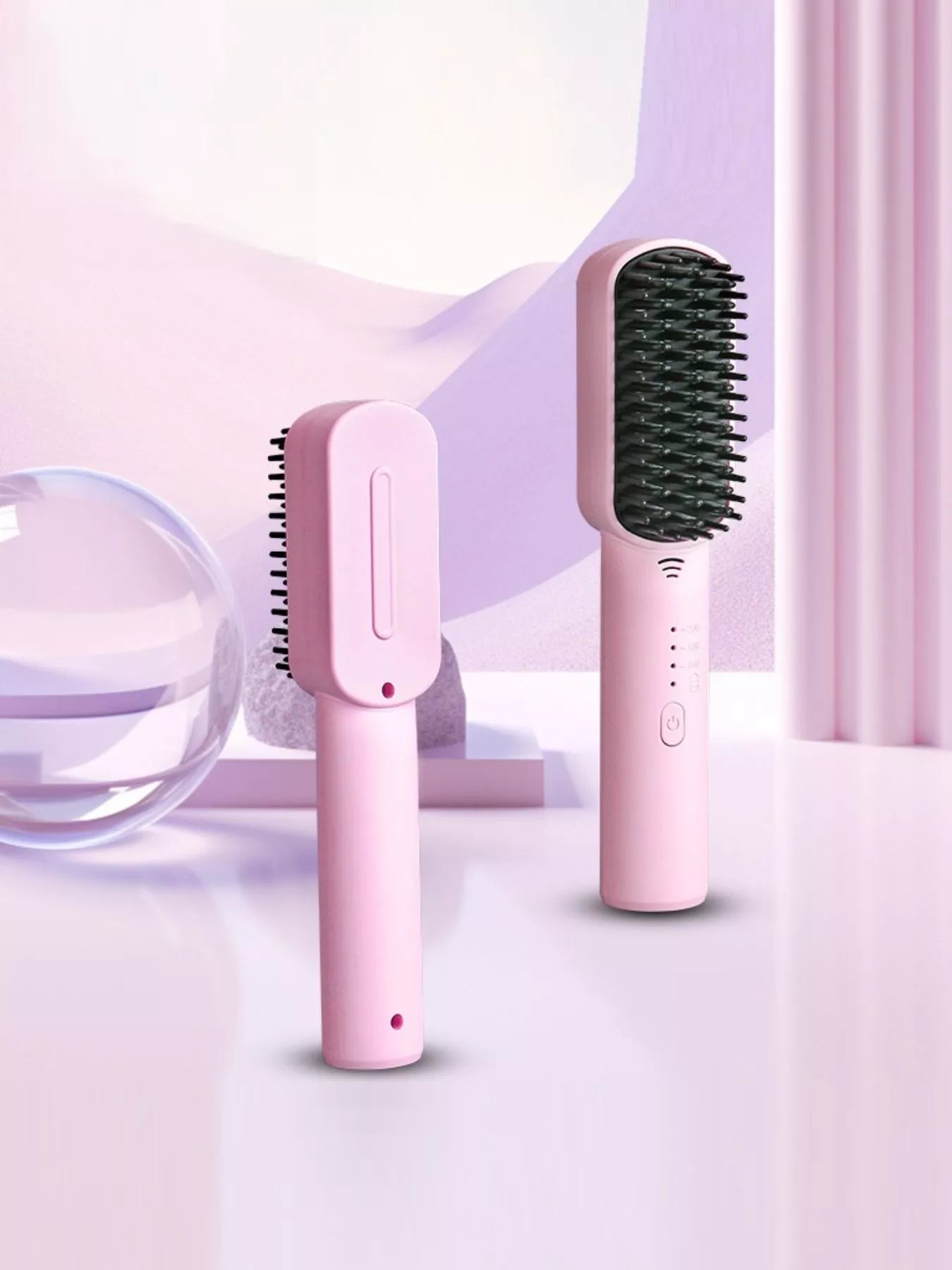 Purple portable heated hair straightening comb by Trendsi, compact design for quick styling and straightening of hair.