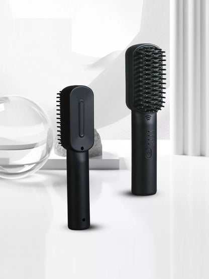 Purple portable heated hair straightening comb by Trendsi, compact and easy to use for sleek, straight hair styling.