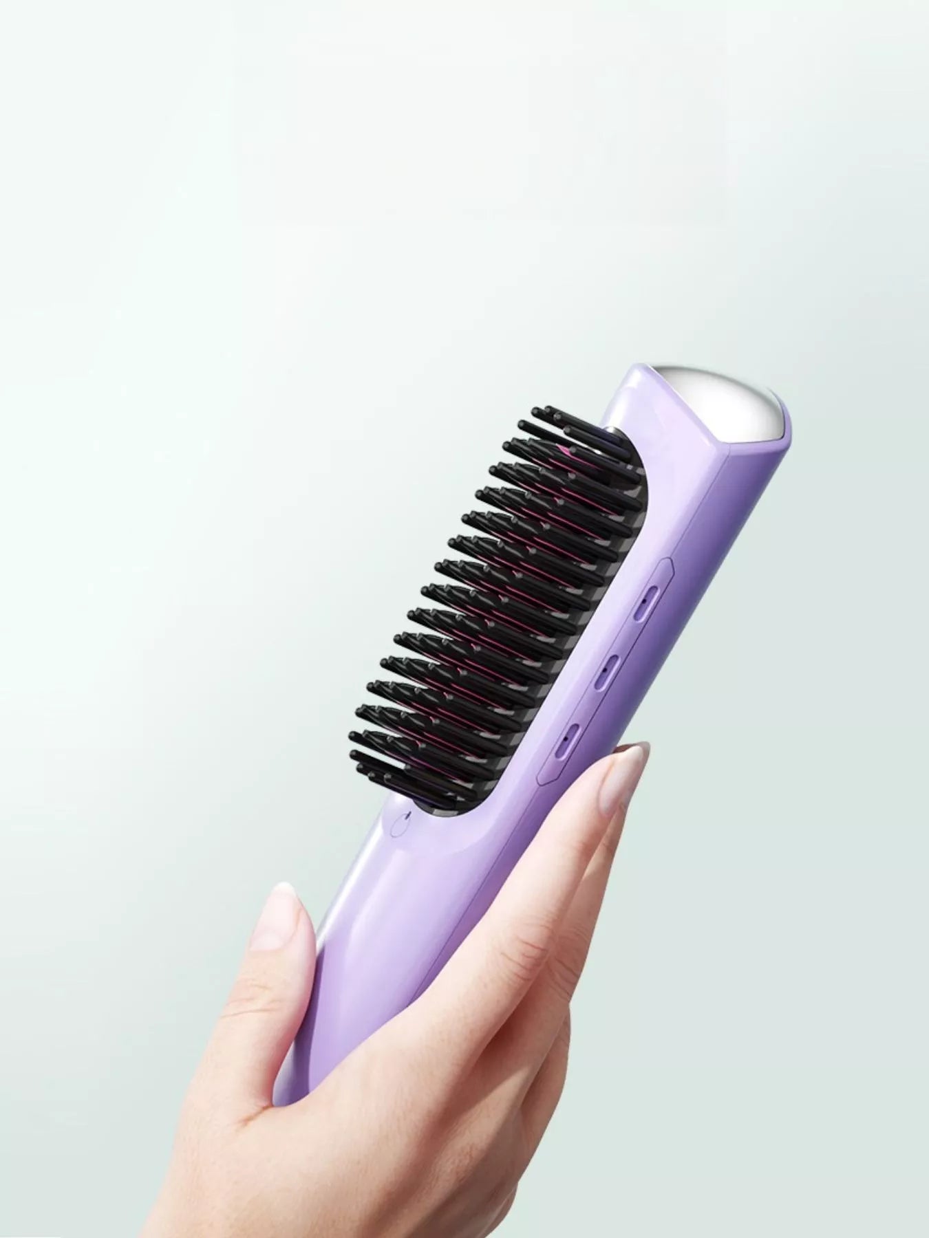 Purple portable heated straightening comb by Trendsi, compact design for quick hair styling and straightening.