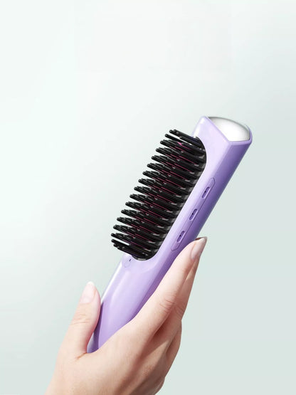 Purple portable heated straightening comb by Trendsi, compact design for quick hair styling and straightening.