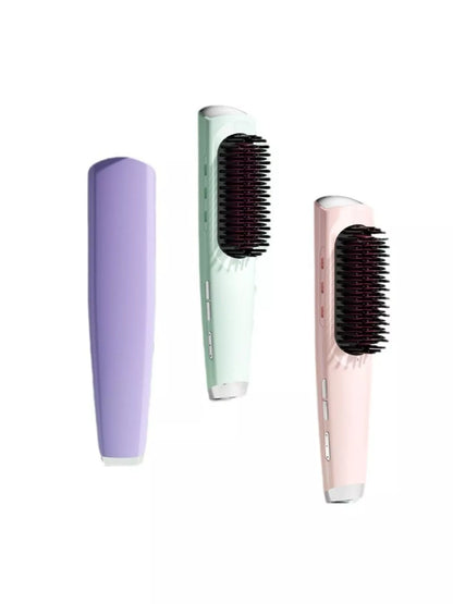 Purple portable heated straightening comb by Trendsi, compact design with evenly spaced teeth for easy styling and hair smoothing.