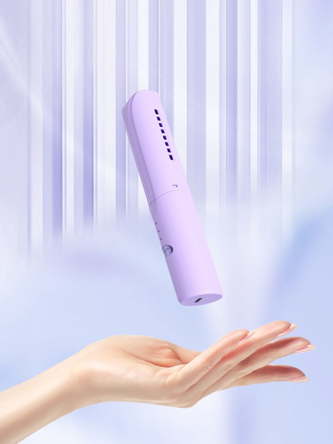 Purple portable heated straightening comb by Trendsi, compact design for easy hair styling and straightening.