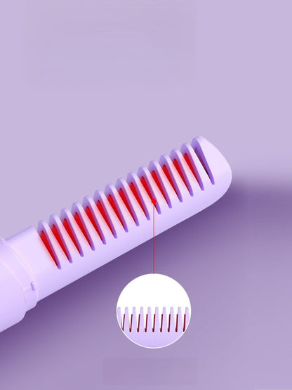 Purple portable heated straightening comb by Trendsi, compact design for easy styling and hair straightening.