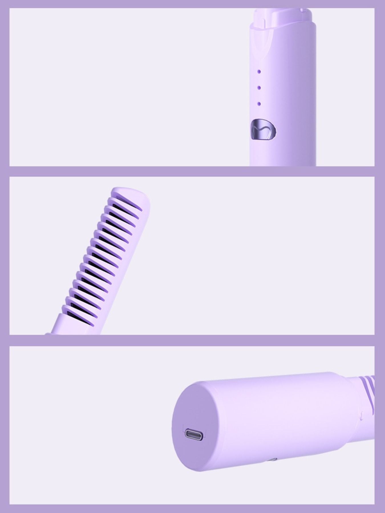 Purple portable heated straightening comb by Trendsi, compact hair styling tool with heated teeth for smooth, straight hair.