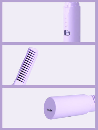 Purple portable heated straightening comb by Trendsi, compact hair styling tool with heated teeth for smooth, straight hair.