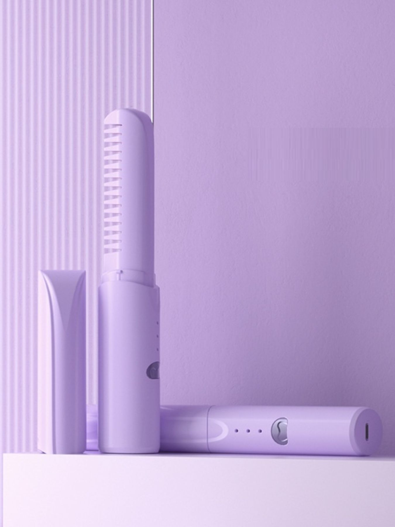 Purple portable heated straightening comb from Trendsi, designed for easy styling and hair straightening on the go.