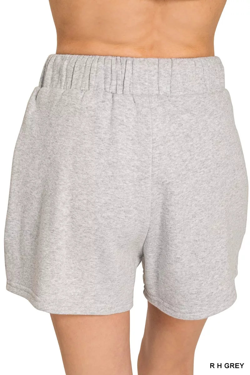 Gray Zenana fleece long sleeve sweatshirt and shorts set by Trendsi, cozy loungewear with comfortable fit for casual wear.