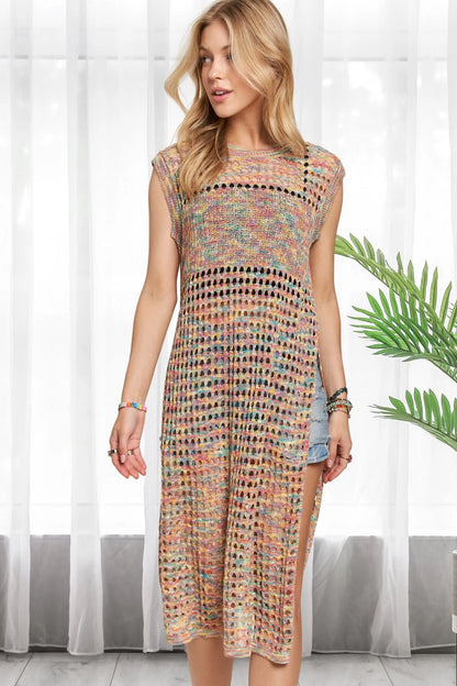 Multi-color crochet tunic top by Trendsi featuring vibrant rainbow hues and a relaxed fit, perfect for casual summer wear.