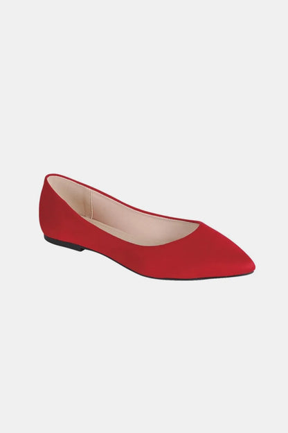 Red Forever Link pointy toe slip-on flat loafers by Trendsi, showcasing sleek design and comfortable flat sole.