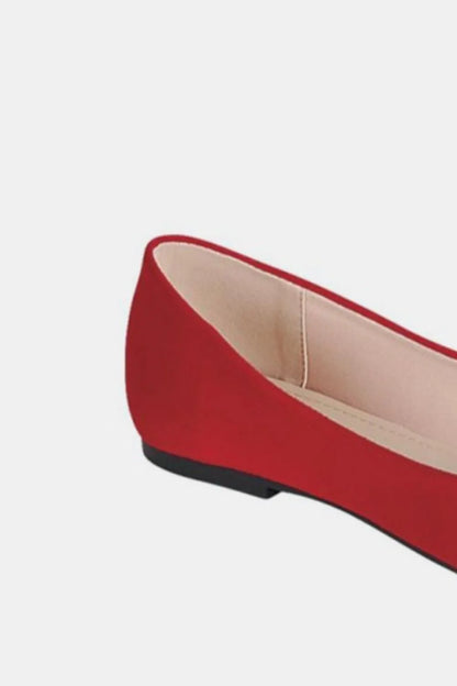 Red Forever Link pointy toe slip-on flat loafers by Trendsi, featuring a sleek design and comfortable flat sole.