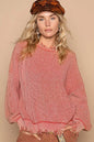 Red brick POL distressed washed drop shoulder sweater from Trendsi, featuring a relaxed fit and casual style.