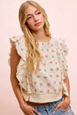 Red floral printed top with ruffle sleeves and trim detail from Trendsi, featuring a feminine, stylish design.