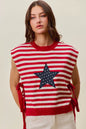 Red and ivory SO ME Stripe Star Patch 4th of July side tie vest top by Trendsi, featuring patriotic star patches and stylish side ties.
