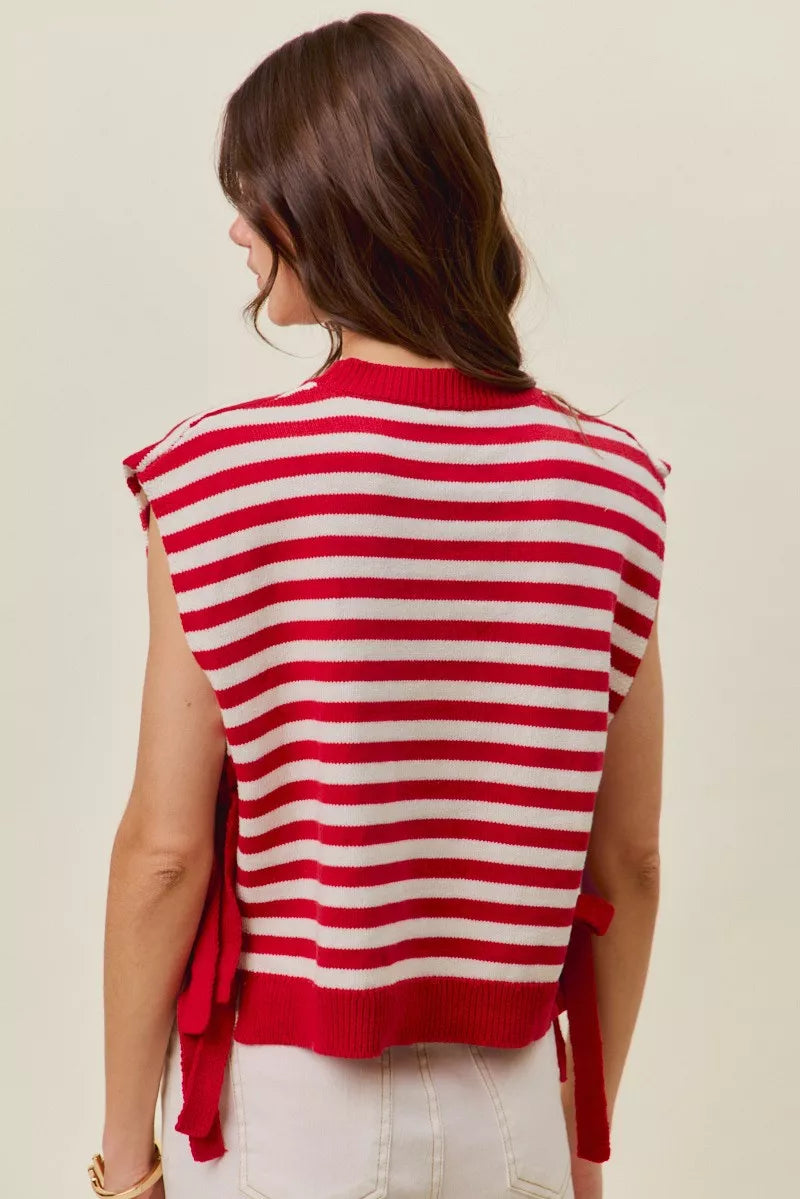 Red and ivory SO ME Stripe Star Patch 4th of July side tie vest top by Trendsi, featuring patriotic star patches and stylish design.