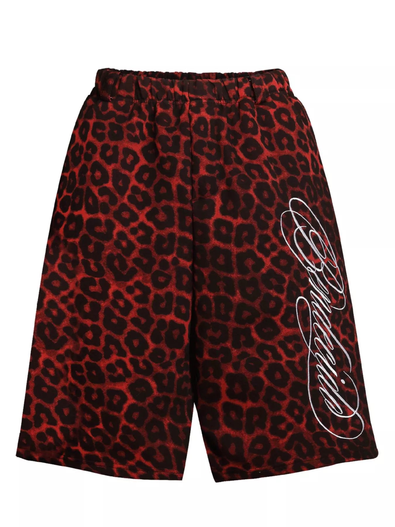 Men's leopard print casual capris in red from Trendsi, featuring a relaxed fit and stylish animal print design.