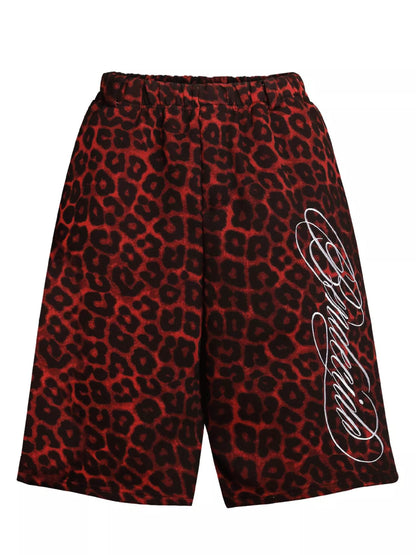Men's leopard print casual capris in red from Trendsi, featuring a relaxed fit and stylish animal print design.