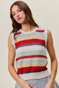 Red multi-stripe sweater knit tank top with tie-back detail from SO ME by Trendsi, casual sleeveless summer top.