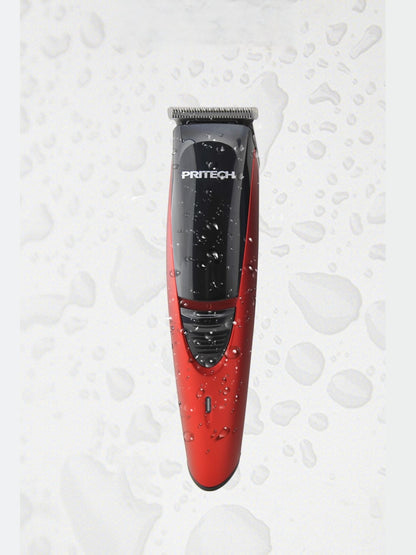 Red cordless rechargeable hair clipper by Trendsi with a sleek design, ideal for easy home haircutting.