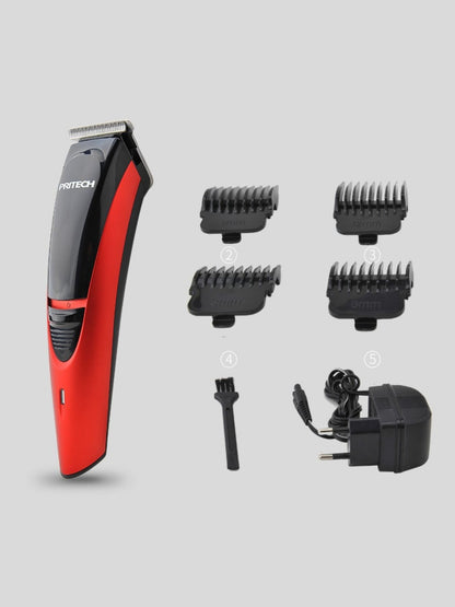 Red cordless rechargeable hair clipper from Trendsi with a sleek design, suitable for professional and home haircuts.