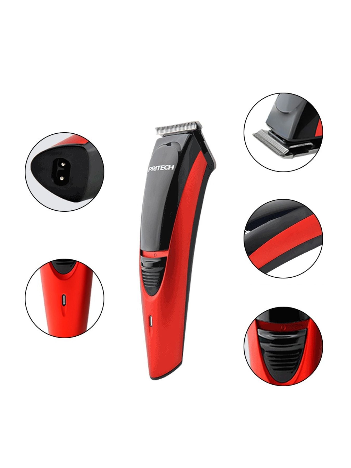Red Trendsi cordless rechargeable hair clipper with adjustable blades and ergonomic design for precise grooming.