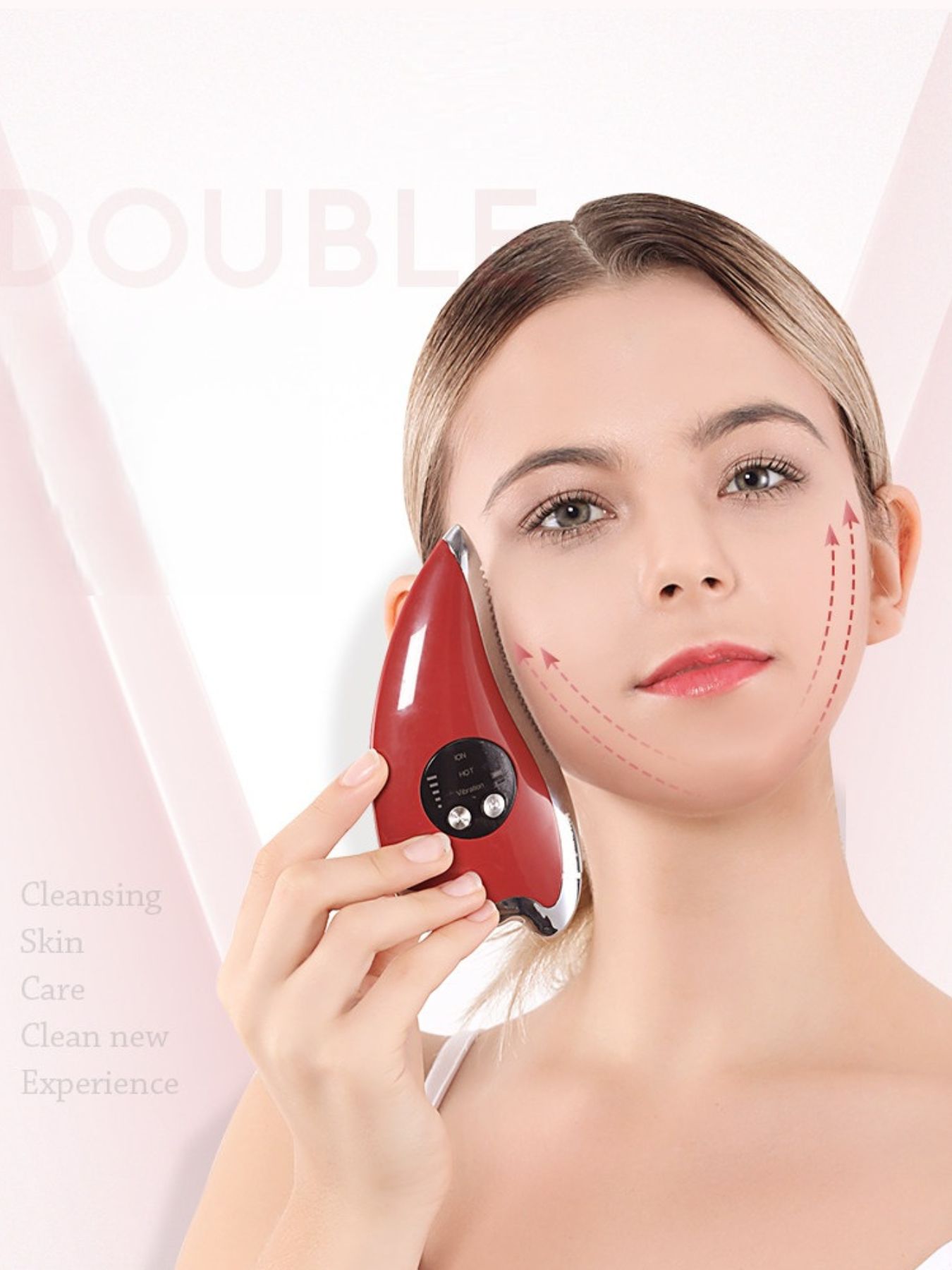 Red Trendsi vibration facial beauty device with ergonomic design for skin rejuvenation and facial massage.