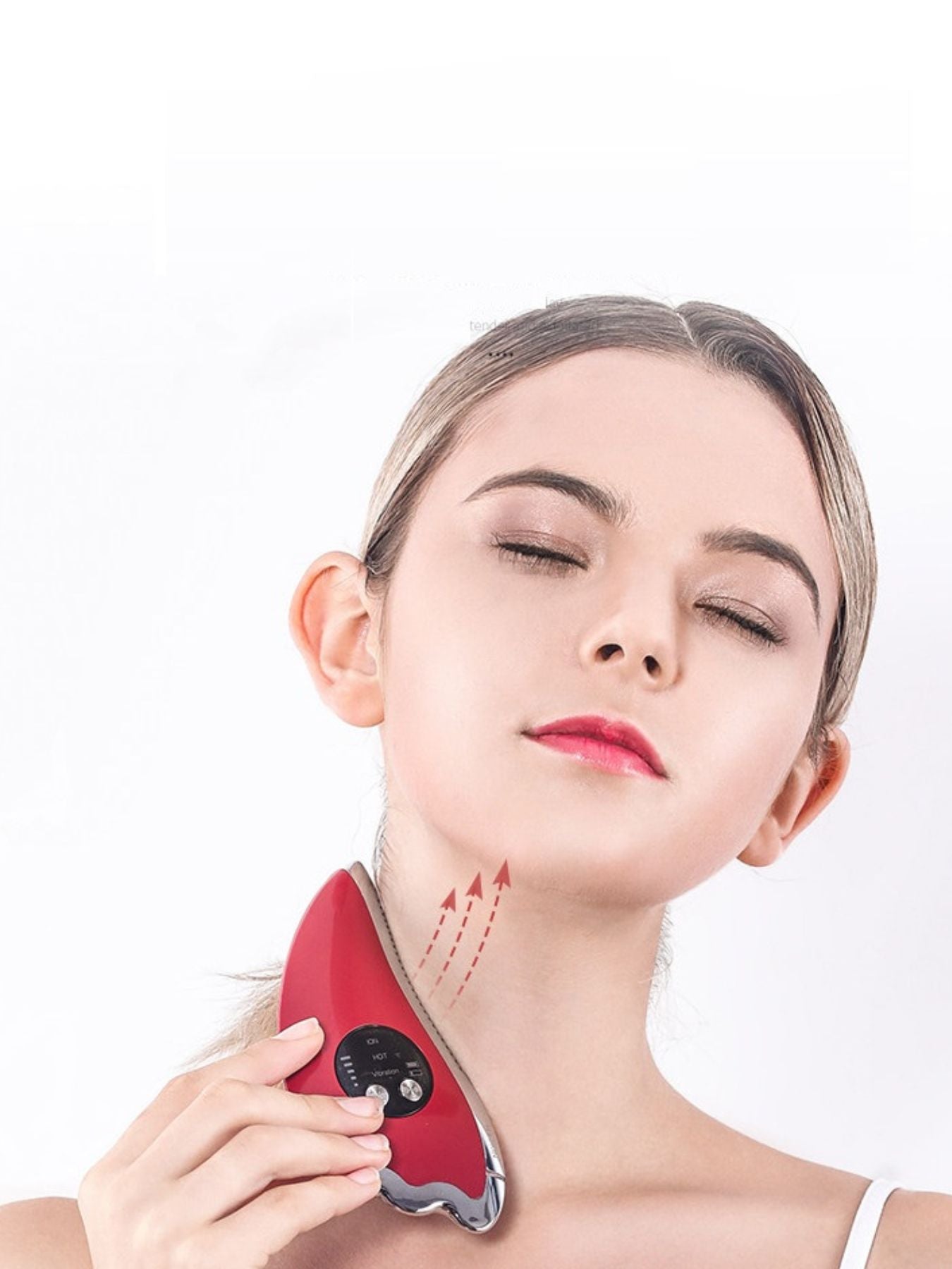 Red Trendsi vibration facial beauty device for skin rejuvenation and facial massage, handheld and compact design.