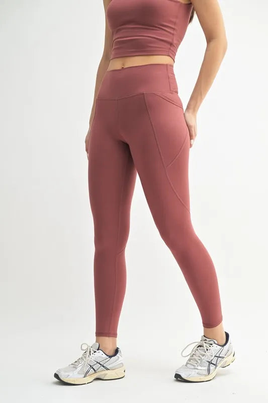 Red Mono B Venice Cloud Light Sculpt high-waisted leggings with a comfortable stretch fit, ideal for activewear and casual wear.